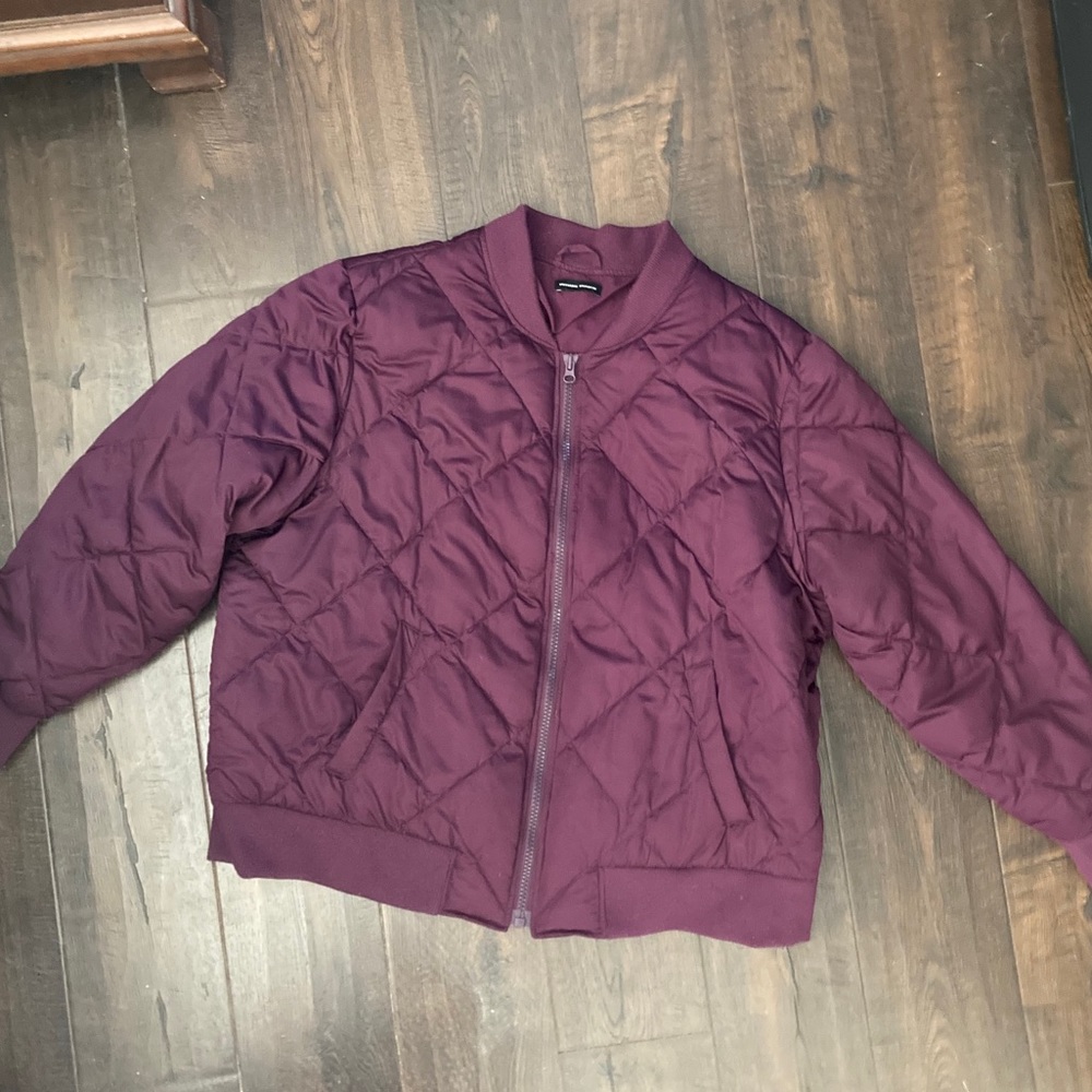 Universal Standard Quilted Bomber Jacket in Deep Plum